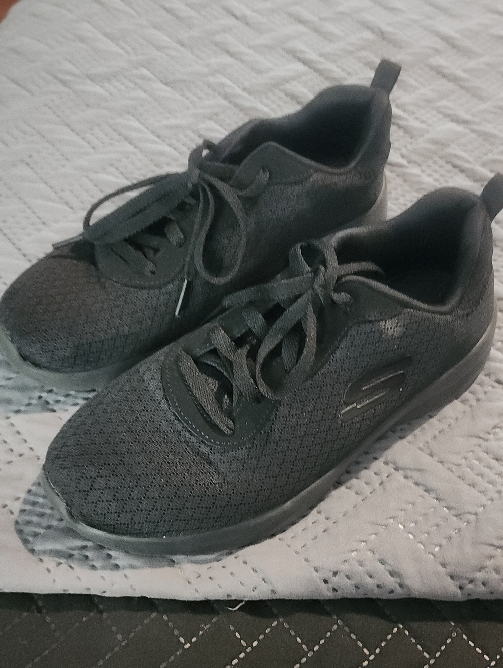 Skechers All-Black Mesh Lace-Up Sneakers